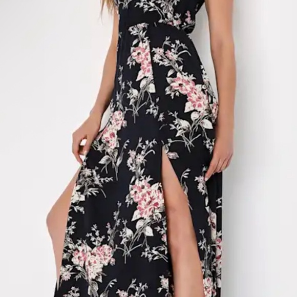 NWT Lulus Feel the Music Midnight Blue Floral Print Maxi Dress - Picture 4 of 4